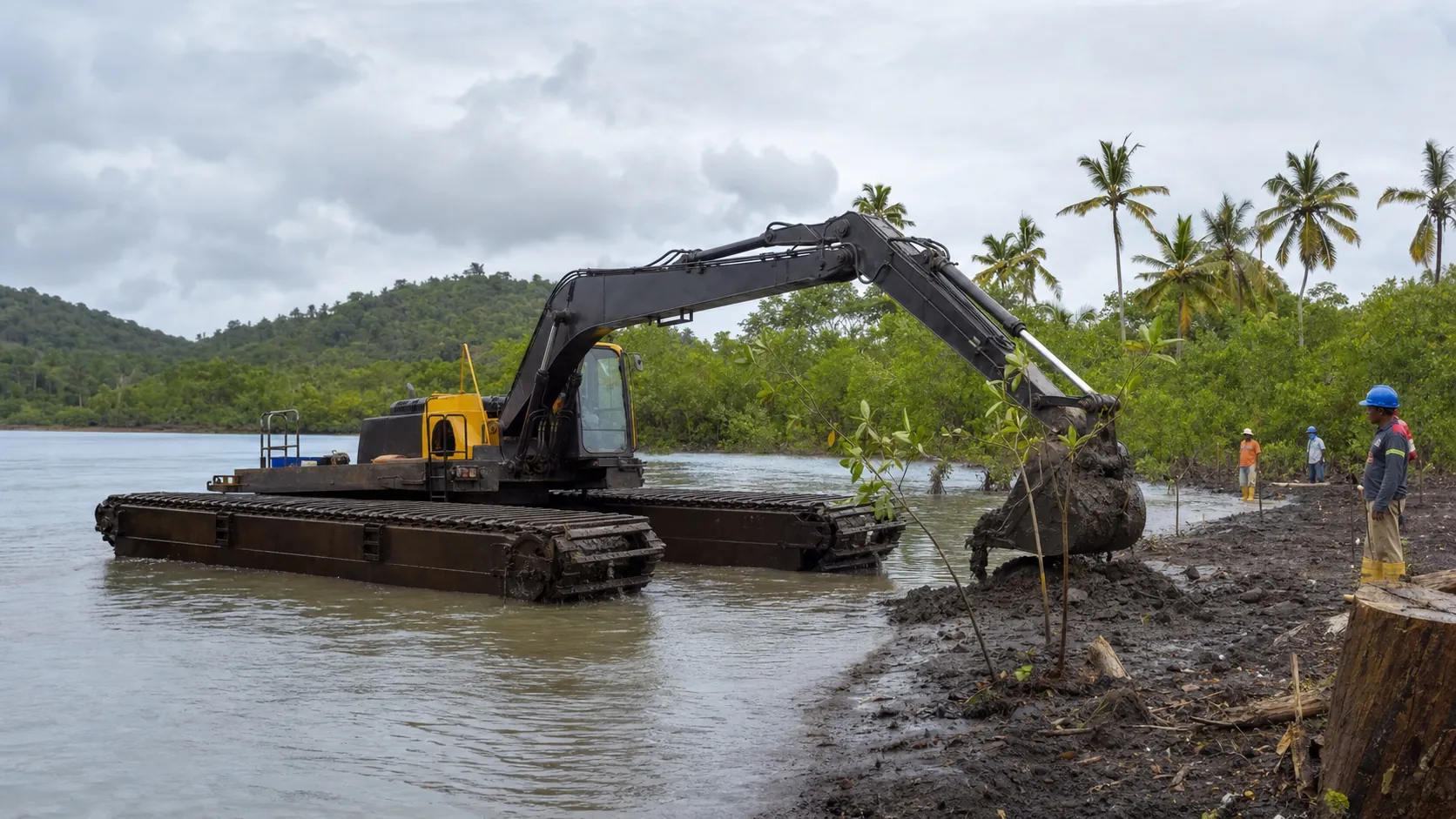 Amphibious Excavators · Ecuador · Water-edge excavation